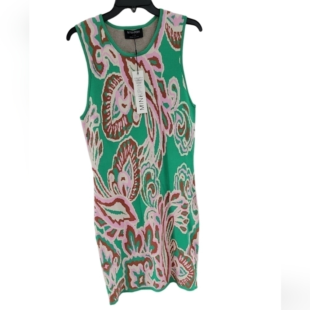 Minkpink Green Paisley Sierra Knit Mini Dress NWT Size XL - Picture 12 of 14